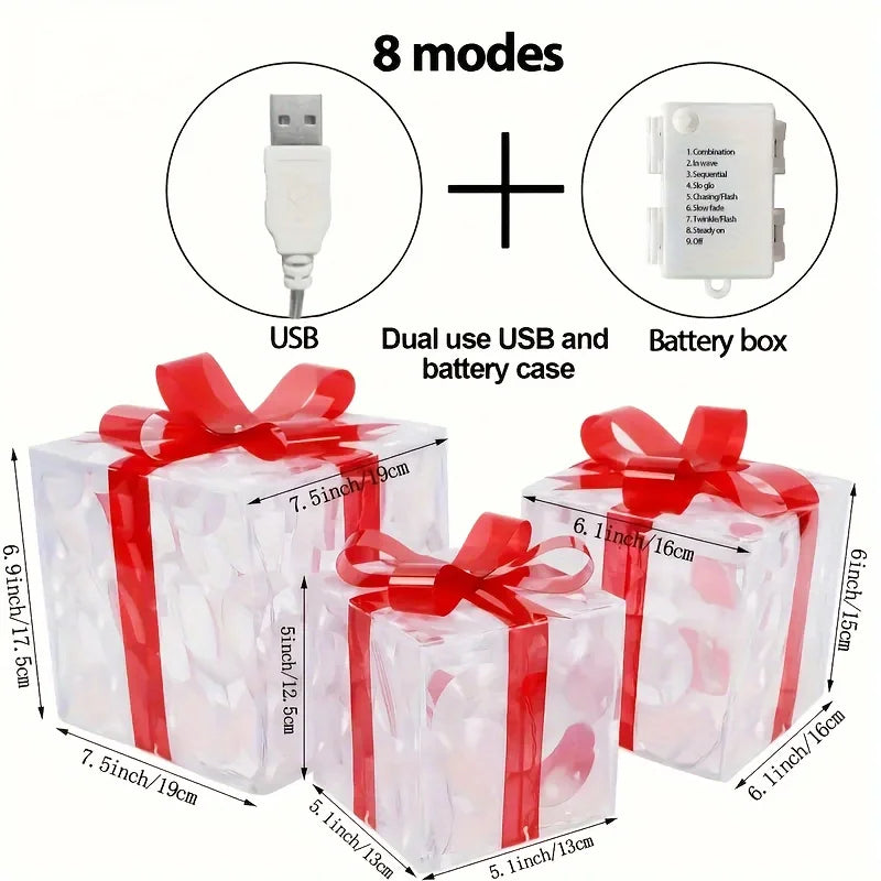 Christmas Luminous Gift Box Light Sets – 3 Exquisite Detachable Holiday Decorations