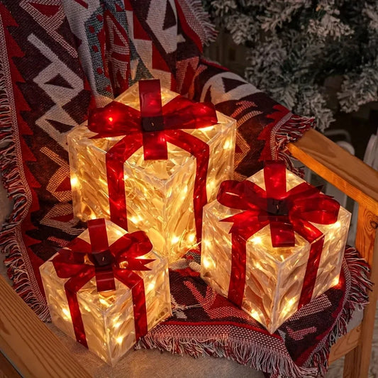 Christmas Luminous Gift Box Light Sets – 3 Exquisite Detachable Holiday Decorations