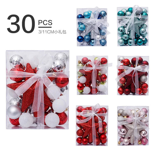 Christmas Balls Ornaments Set 30Pcs Colorful Shatterproof Christmas Tree Decorate Hanging Ball Star for Home Xmas Party New Year