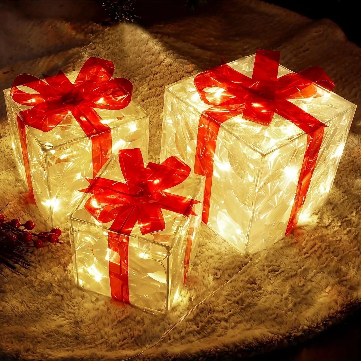Christmas Luminous Gift Box Light Sets – 3 Exquisite Detachable Holiday Decorations