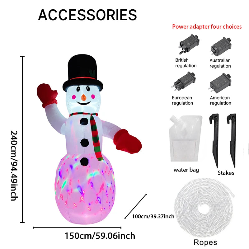2.4M/8FT Inflatable Snowman Outdoor Christmas Decorations Home Inflatable Toy with LED Lights Yard Xmas Ornaments Decor Supplies