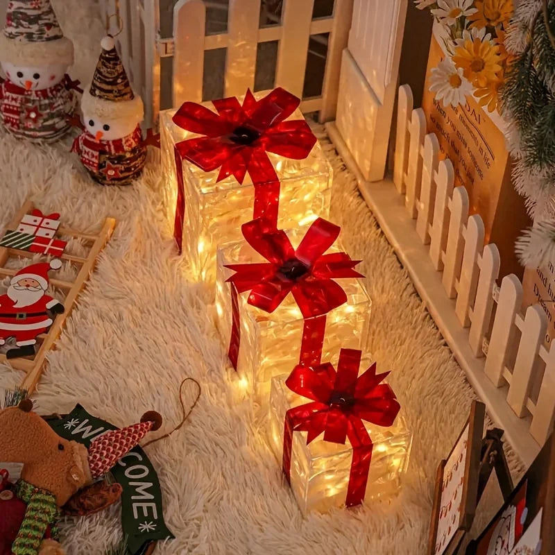 Christmas Luminous Gift Box Light Sets – 3 Exquisite Detachable Holiday Decorations