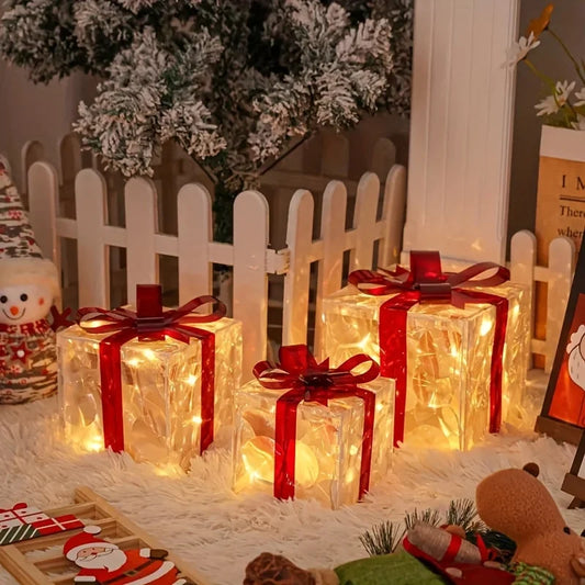 Christmas Luminous Gift Box Light Sets – 3 Exquisite Detachable Holiday Decorations
