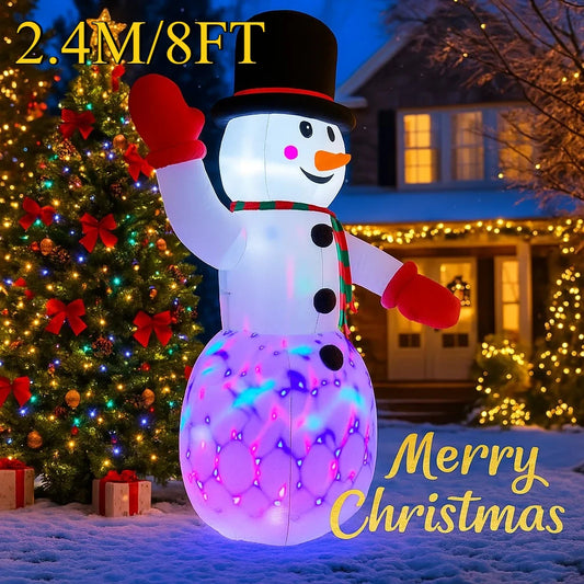 2.4M/8FT Inflatable Snowman Outdoor Christmas Decorations Home Inflatable Toy with LED Lights Yard Xmas Ornaments Decor Supplies