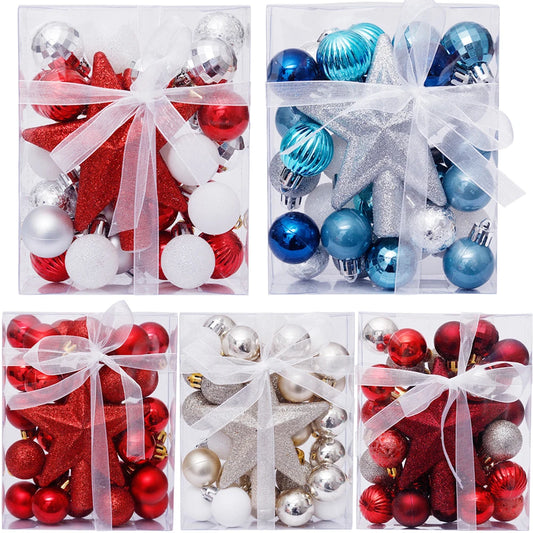 Christmas Balls Ornaments Set 30Pcs Colorful Shatterproof Christmas Tree Decorate Hanging Ball Star for Home Xmas Party New Year